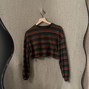 Striped Black and Green Crop Top